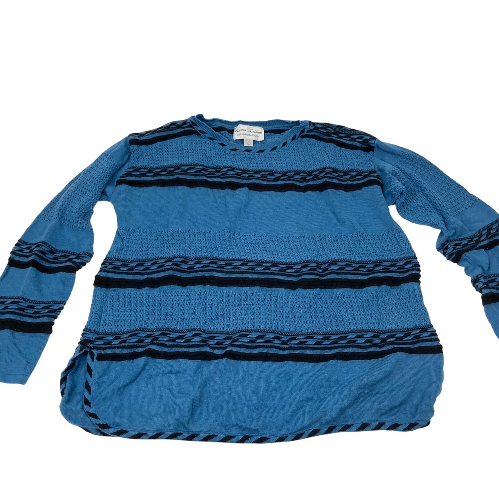 Linea Leisure by Louis Dell'Olio Blue Black Striped Textured Knit Sweater Medium